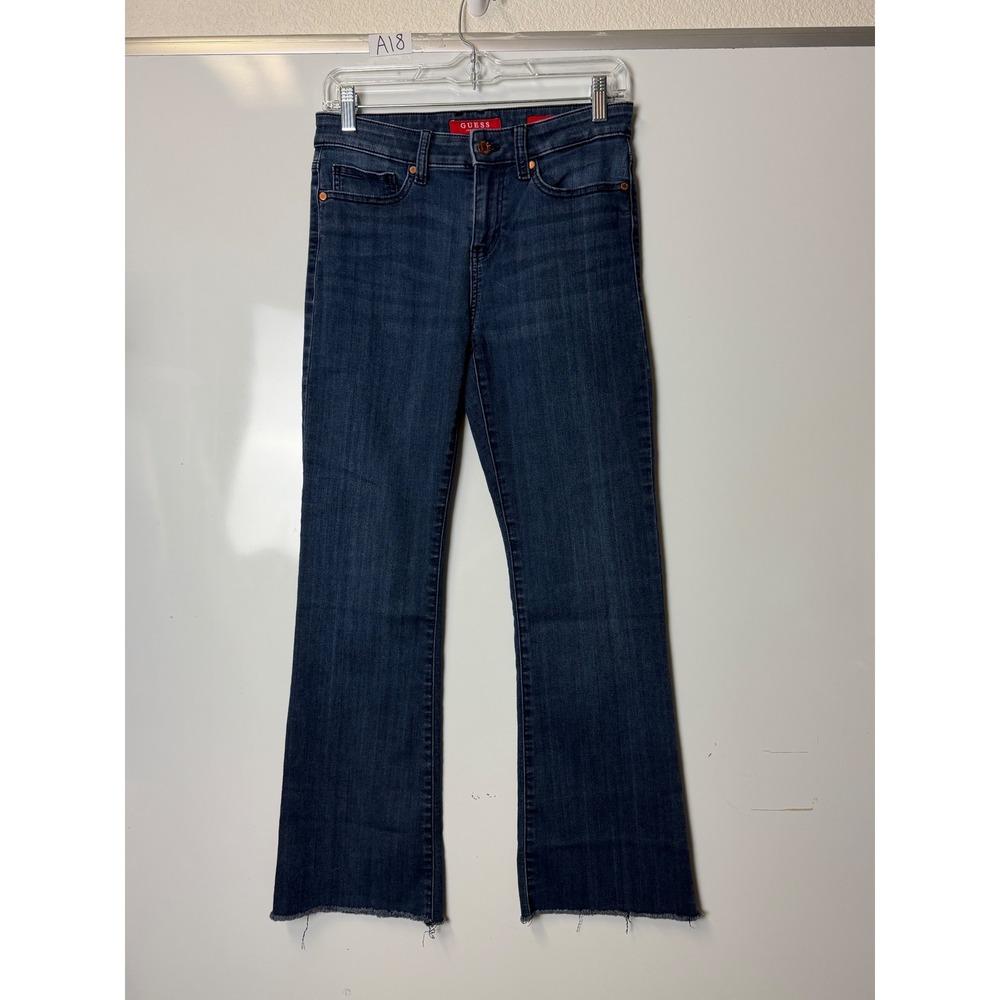 Guess Los Angeles Mid Rise Bootcut Jeans Dark Wash Raw Hem Women's